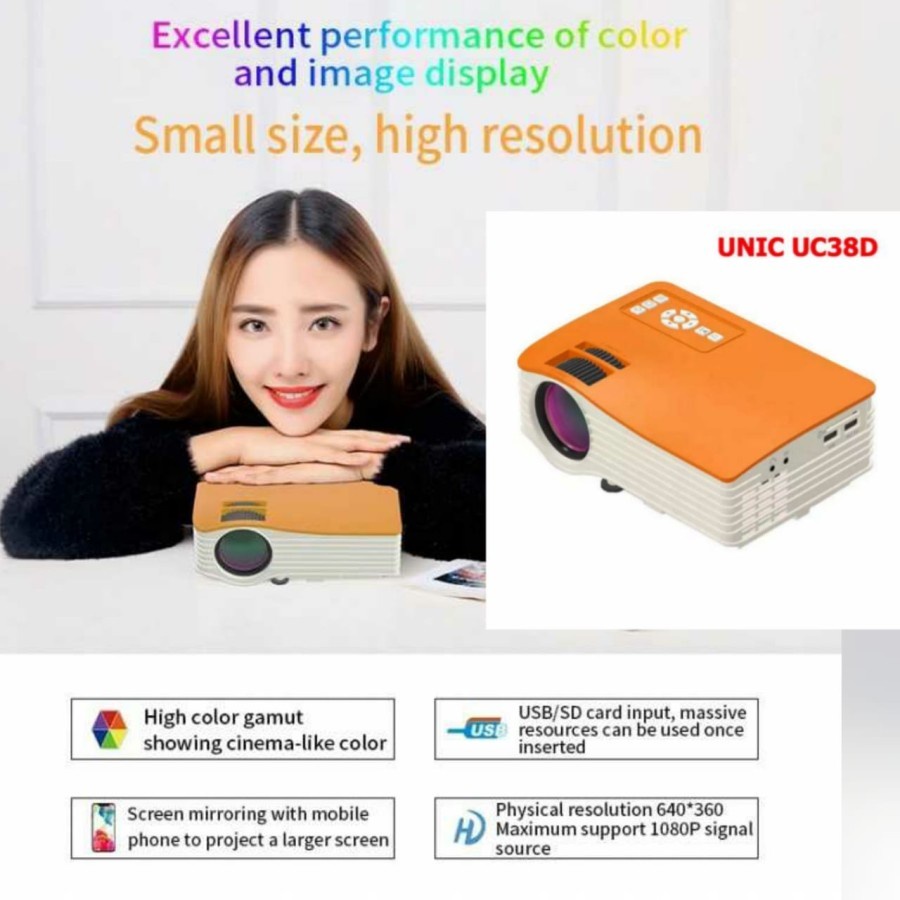Mini Projector UNIC UC38D Proyektor Home Portable LED 40 ANSI Lumens
