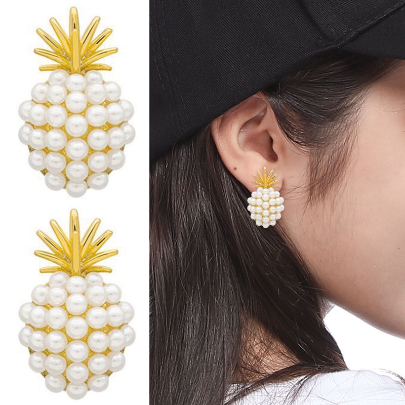 Fancyqube Anting Bentuk Nanas Aksen Mutiara Gaya Retro Perancis Untuk Wanita