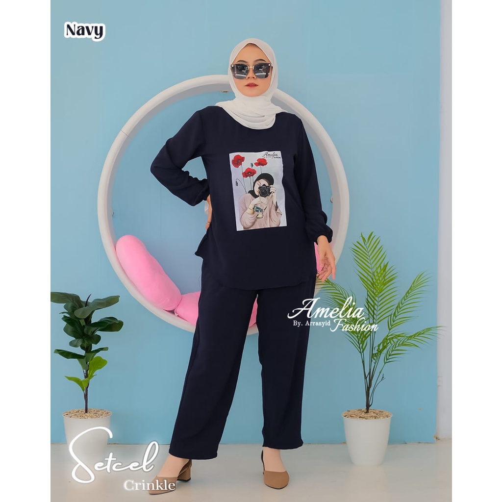 [COD] Shazfa.apparel - Setelan Wanita Terkini Bahan Crinkel Amelia Set