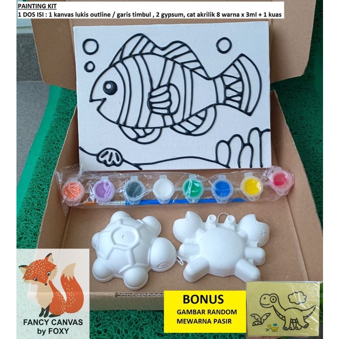 painting kit paket melukis anak kanvas gambar ikan gipsum gypsum