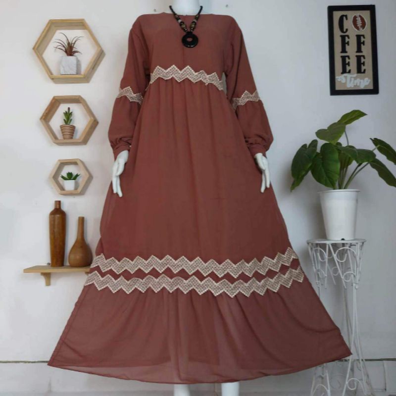 GAMIS CERUTY BABYDOLL UMPAK RENDA TERBARU DRESS DEWASA LEBARAN KEKINIAN