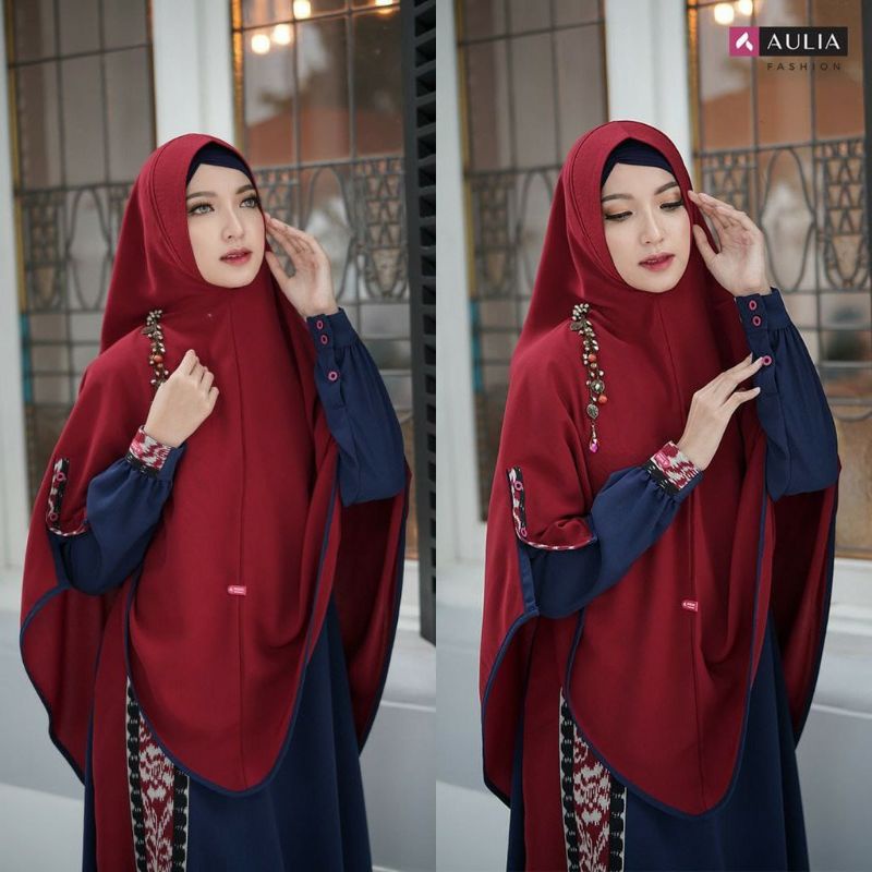 Set Gamis PREELOVED (PL) By Aulia Fashion Sultan 4 Navy Maroon Lurik ready Size XXL hanya beberapa d