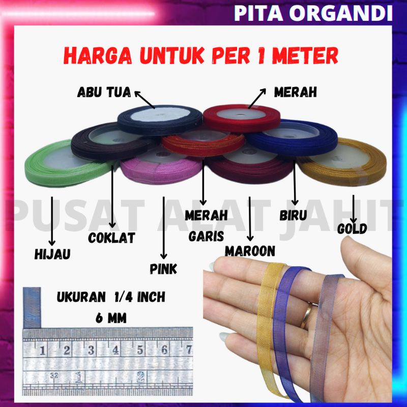 

PITA RIBBON ORGANDI ORGANZA LACE KECIL POLOS 6 MM 1/4 INCH PER METER