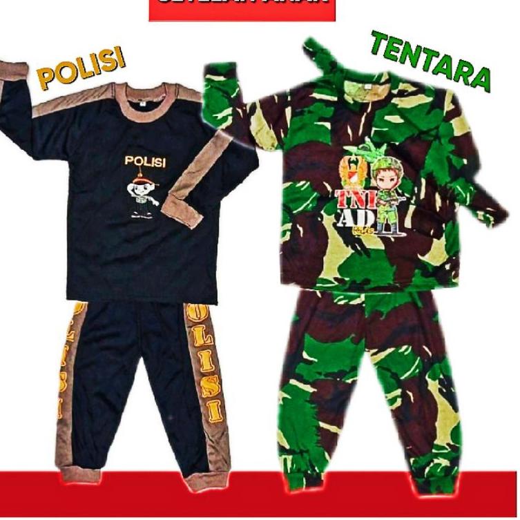 [KODE 9]  STELAN KAOS BAJU POLISI TENTARA ANAK 1 2 3 4 5 6 7 8 TAHUN TRAINING PIYAMA ANAK LORENG ARM
