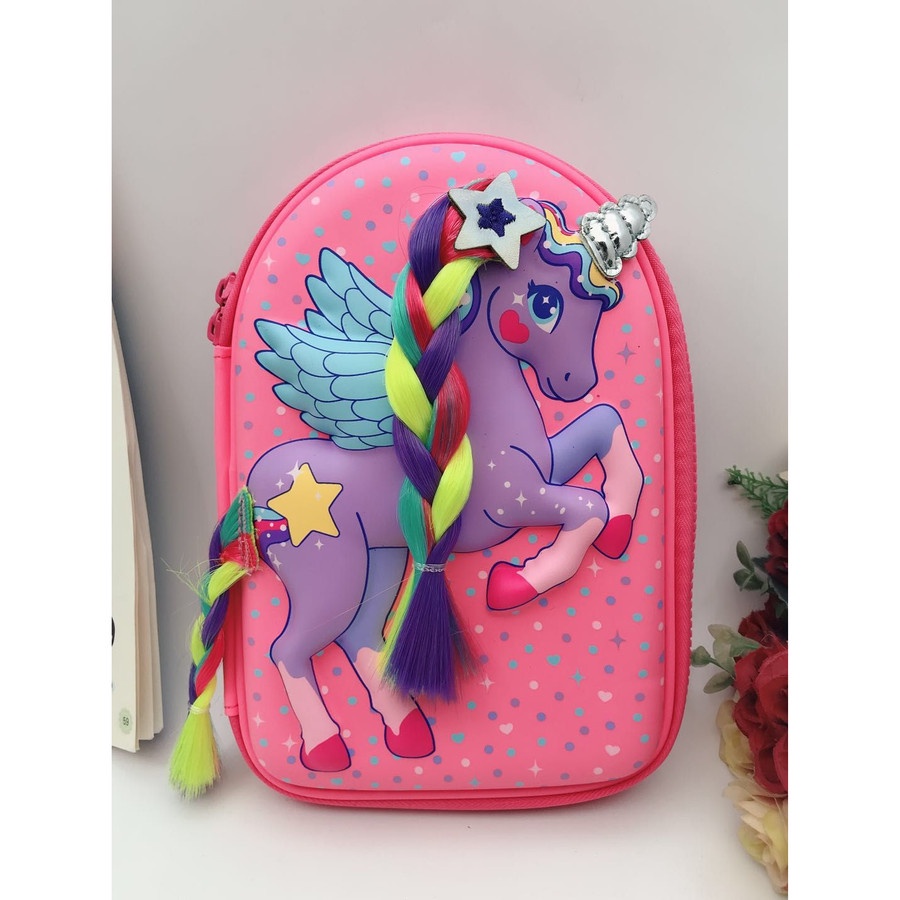 

Smart Tempat Pensil Unicorn - Hardcase Pencil Case Rambut Kepang IMPORT - Merah Muda