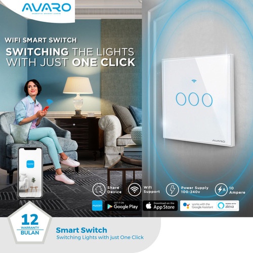 AVARO SMART SWITCH 1 / 2 / 3 GANG Saklar pintar WALL LIGHT WIRELESS