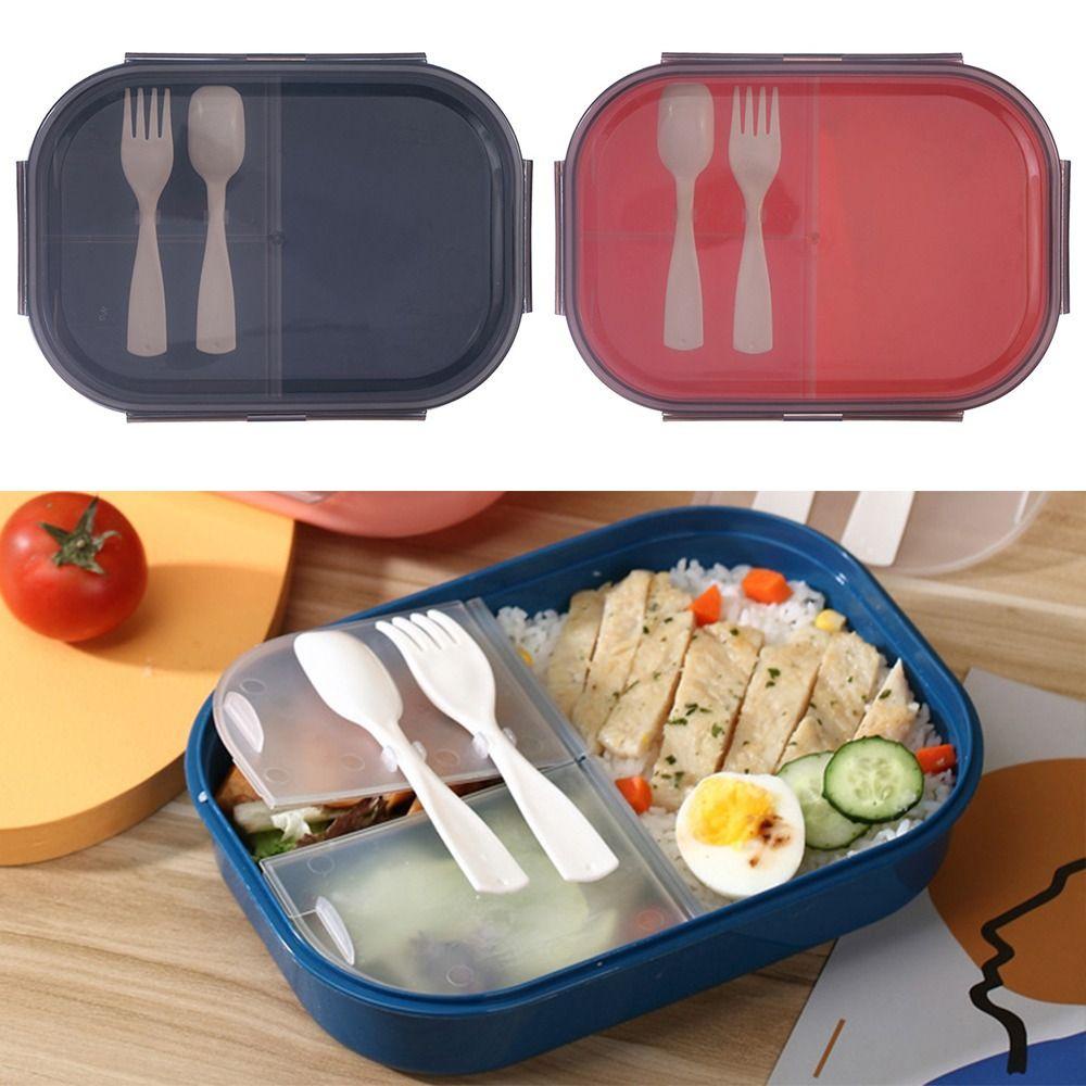 R-FLOWER Lunch Box Microwavable Rectangle Grid Untuk Siswa Pekerja Kantor Wadah Makanan