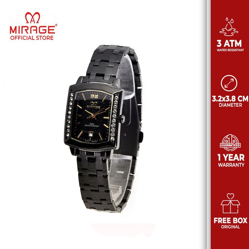 JAM TANGAN WANITA MIRAGE PERMATA BSP-L7442 WATER RESISTANCE STAINLESS STEEL