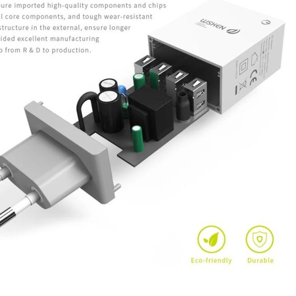 Fieri Wsken Safe 4 USB Ports Charger Adaptor Adapter Fast Charging