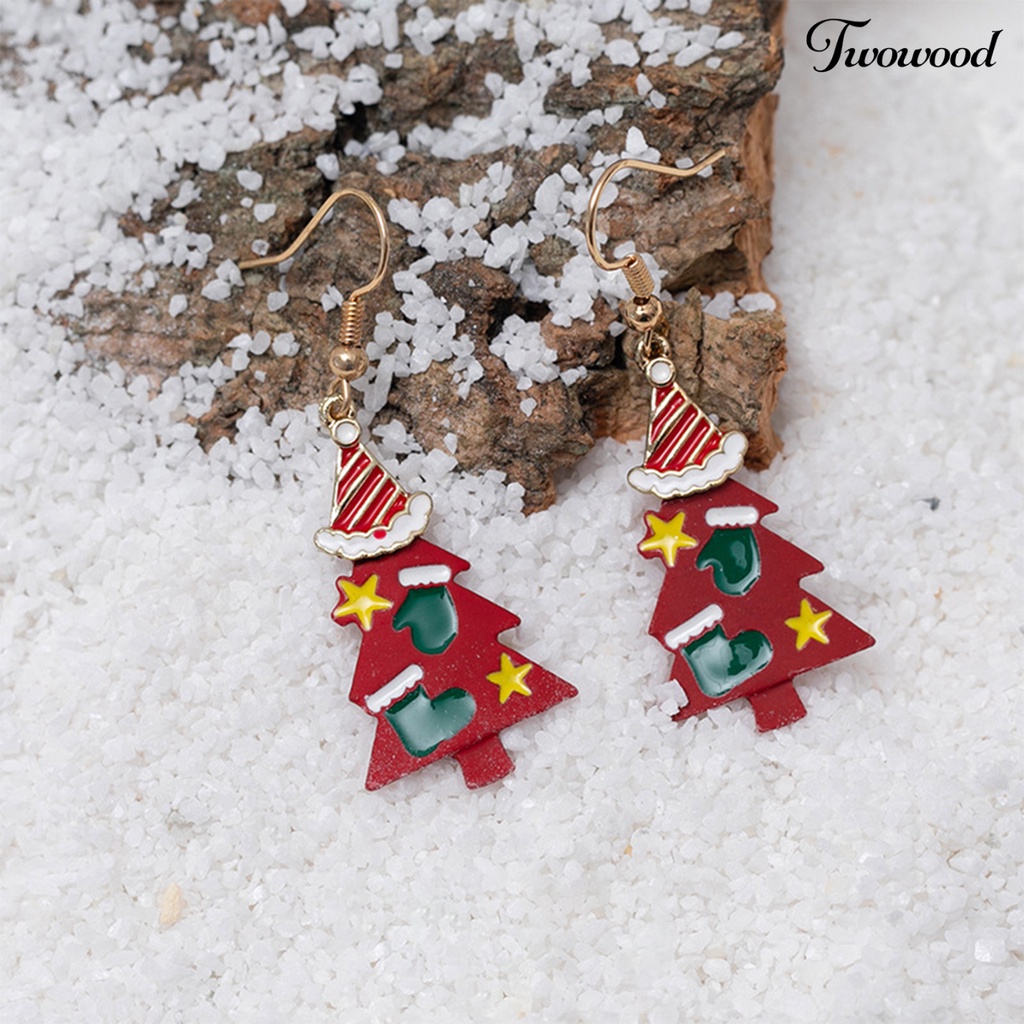 1 Pasang Anting Kait Warna-Warni Desain Snowman Tahan Lama Untuk Natal