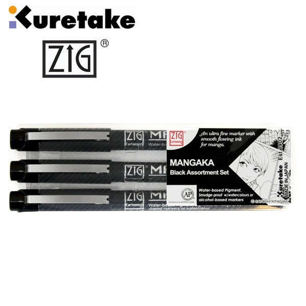 

Kuretake Zig Cartoonist Mangaka Set 3 Assortment Set (Black)