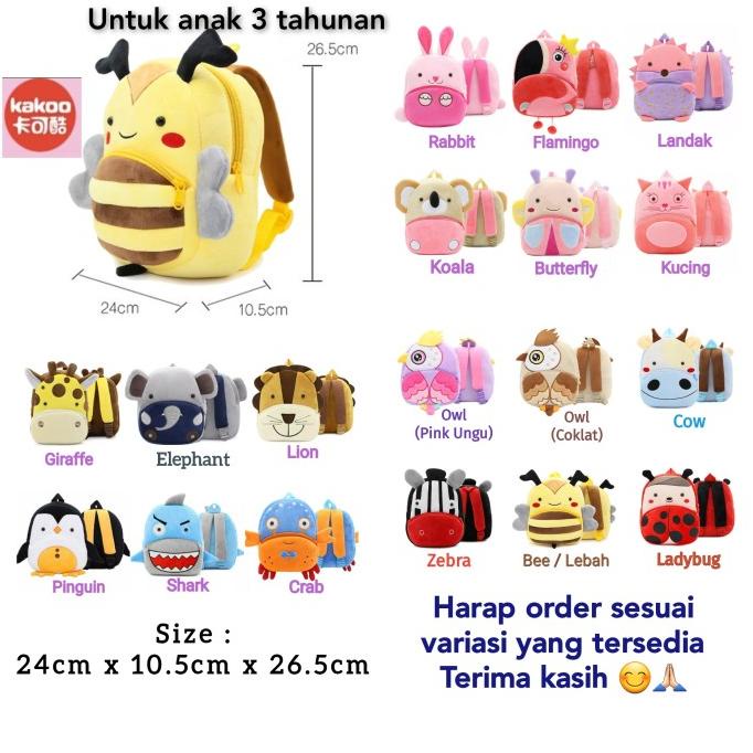 Tas Ransel Karakter Anak Hewan Plush Backpack Kakoo