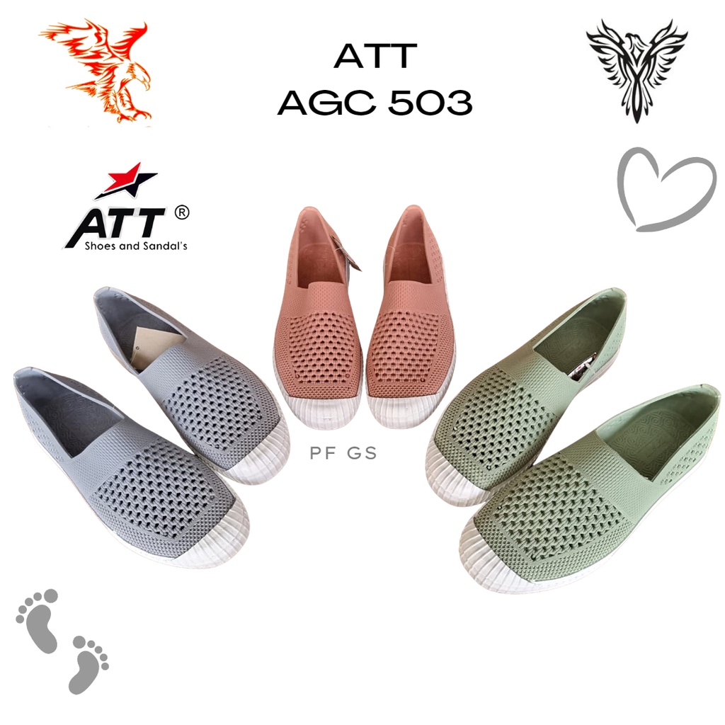 Sepatu Slip ON Wanita ATT AGC 503 Model Jaring Karet Trendy Anti Air Lentrur 37-40