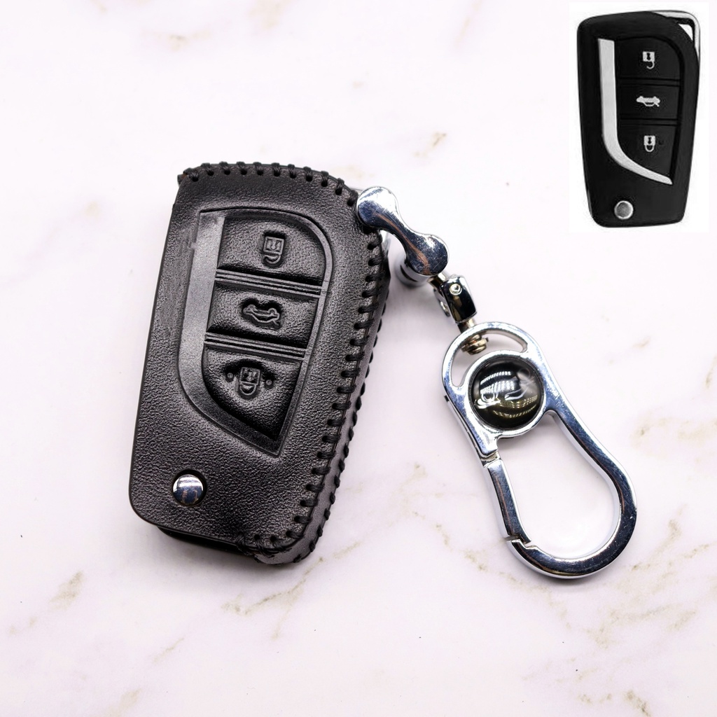 Casing Kunci Remote Mobil Keyless 2 Tombol Bahan Kulit Untuk Toyota Hilux Innova Vios