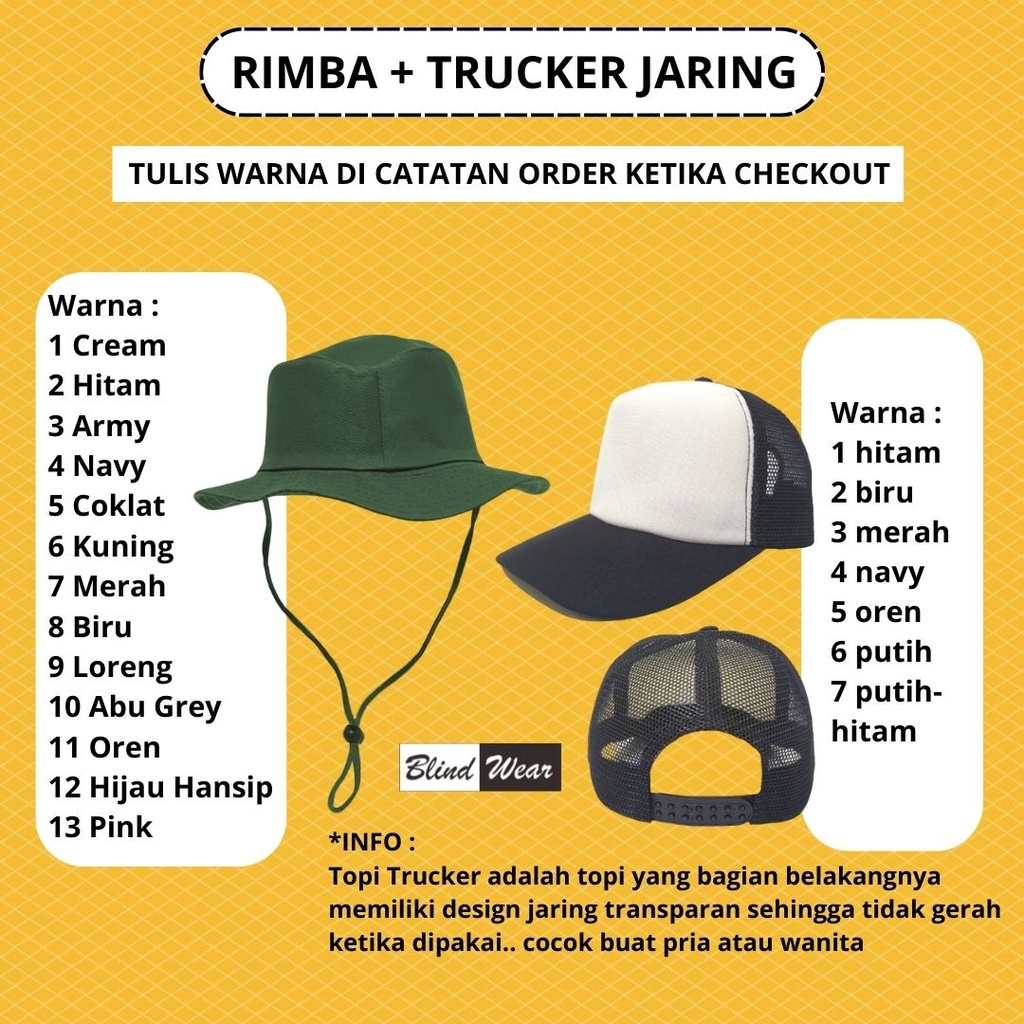 Paket Hemat Topi Rimba Dan Trucket Polos Pria Wanita Laki Perempuan Premium