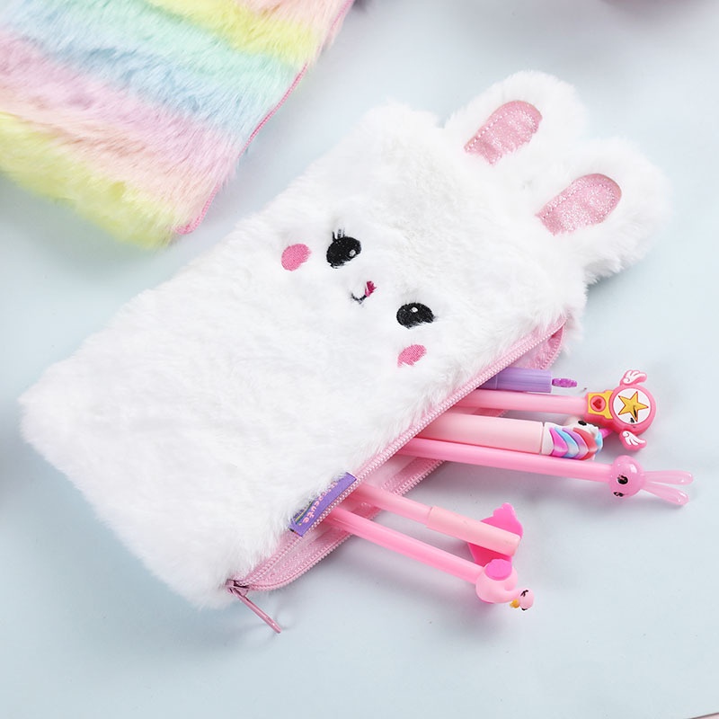 

Kawaii Bunny Pink Pencil Case For Girls Boys Plush Pencil Box School Cute Large Capacity Pencil Case