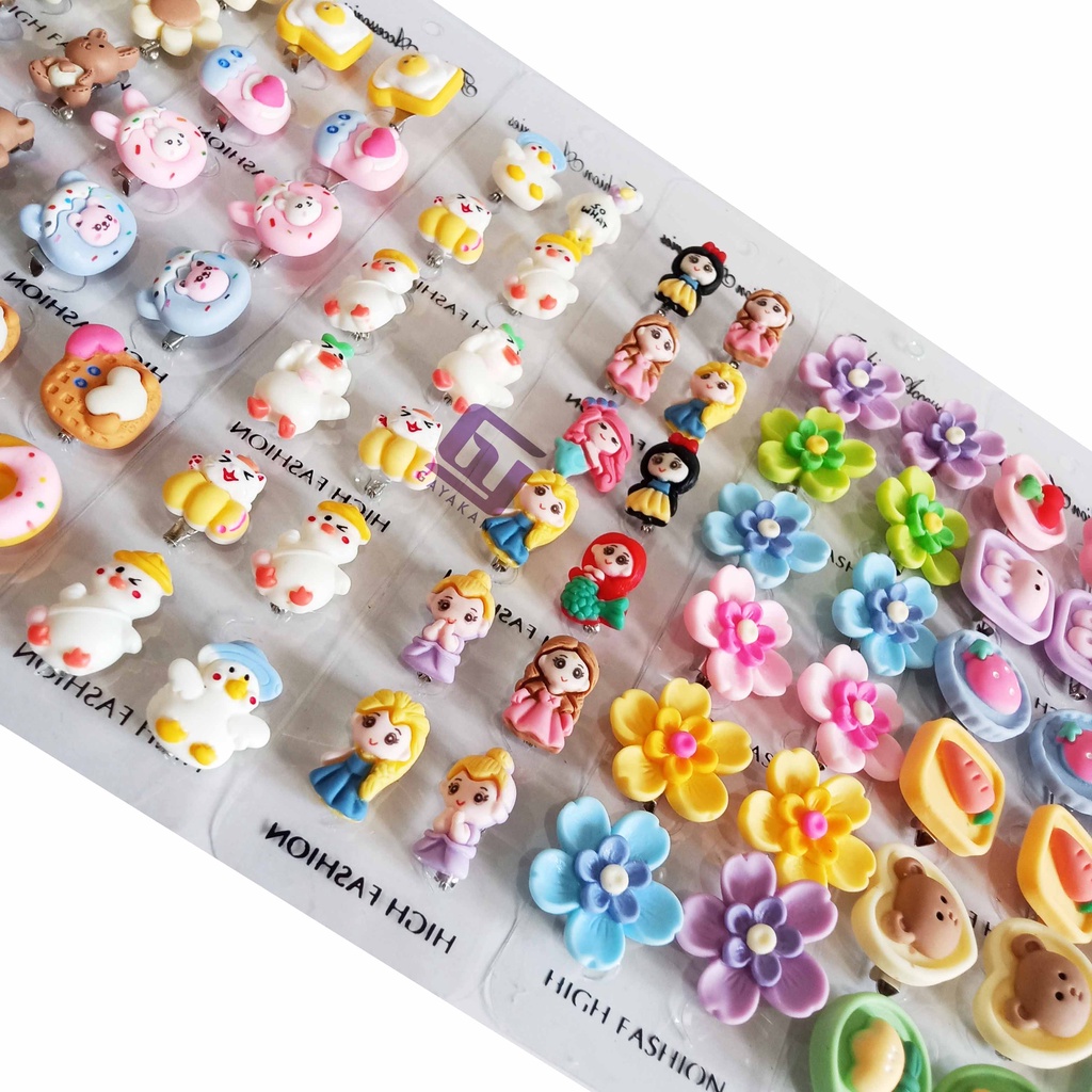 1 Lusin (12 Pcs) Bros Pin Dagu Karakter Lucu Seri Clay Multiwarna