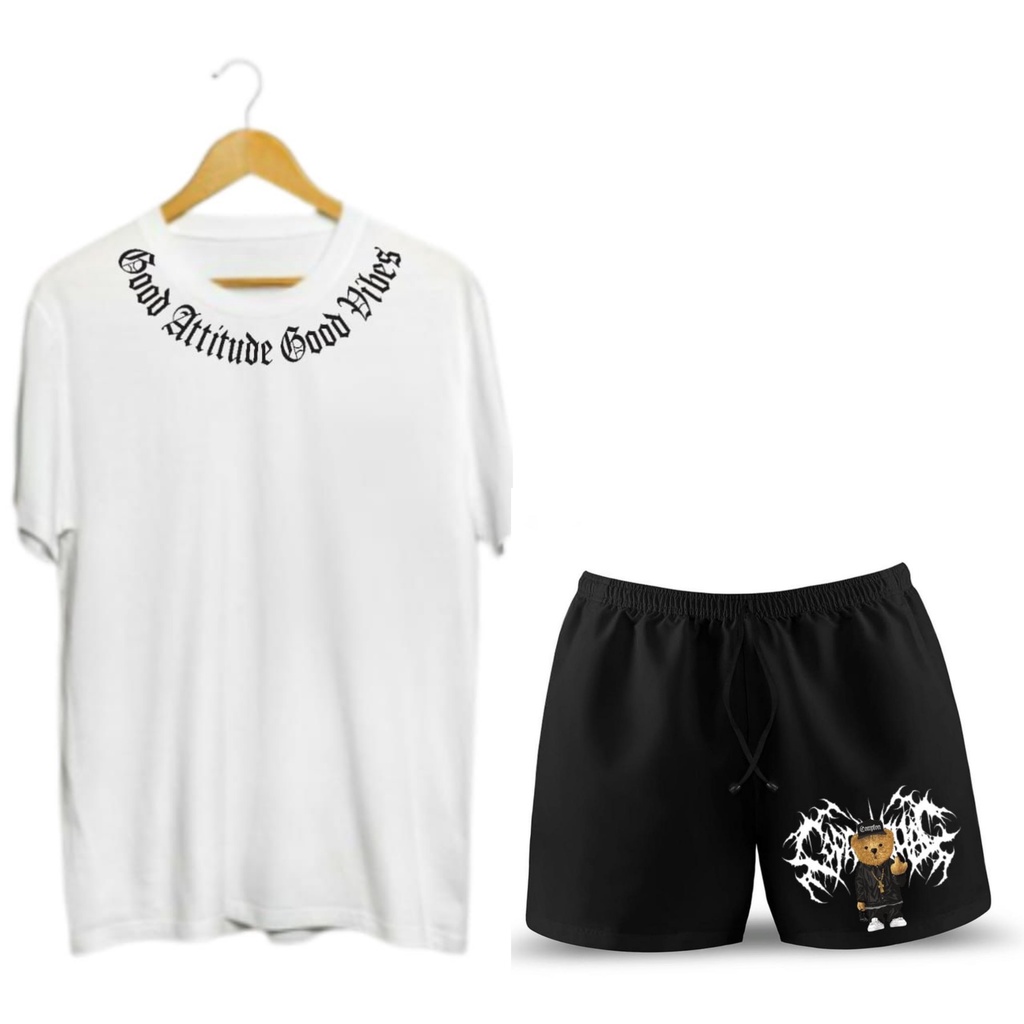 SETELAN DISTRO KAOS DAN BOXER TERBARU BAHAN TEBAL ORYGINALKAOS GOOD ATTITUD GOOD VIBES-GA PUTIH BEAR 3