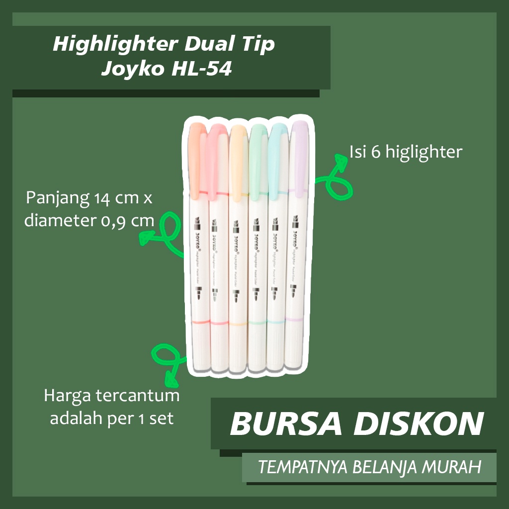 

Highlighter Dual Tip Joyko HL-54 Stabilo Pastel Textliner Penanda Textlighter