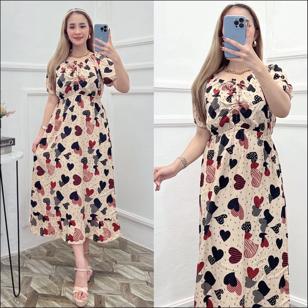 DASTER SERUT ELSA MOTIF LOVE DRESS WANITA VIRAL KEKINIAN DASTER KEKINIAN TERBARU TERLARIS DASTER RAYON