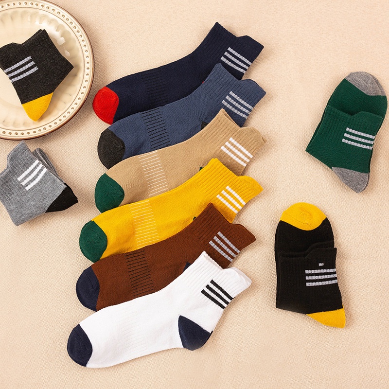 BOSJKT1488 Kaos Kaki Panjang Betis Mid Socks Garis High Quality Striped Solid Color Socks