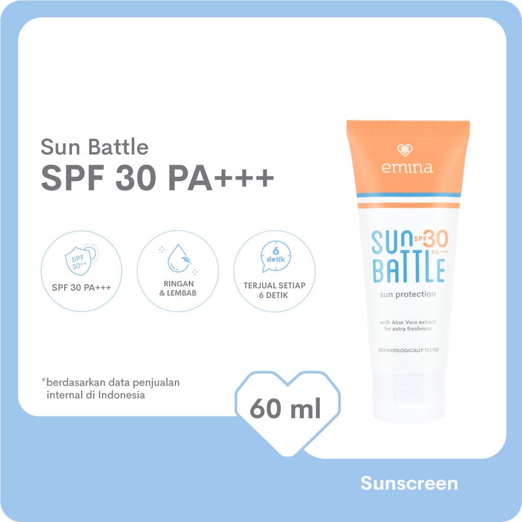 [Original] EMINA Sun Battle Protection SPF 30 PA+++ 60mL | Emina Sun Battle SPF 45 | 30 PA+++ 30mL Sunscreen Skin Buddy