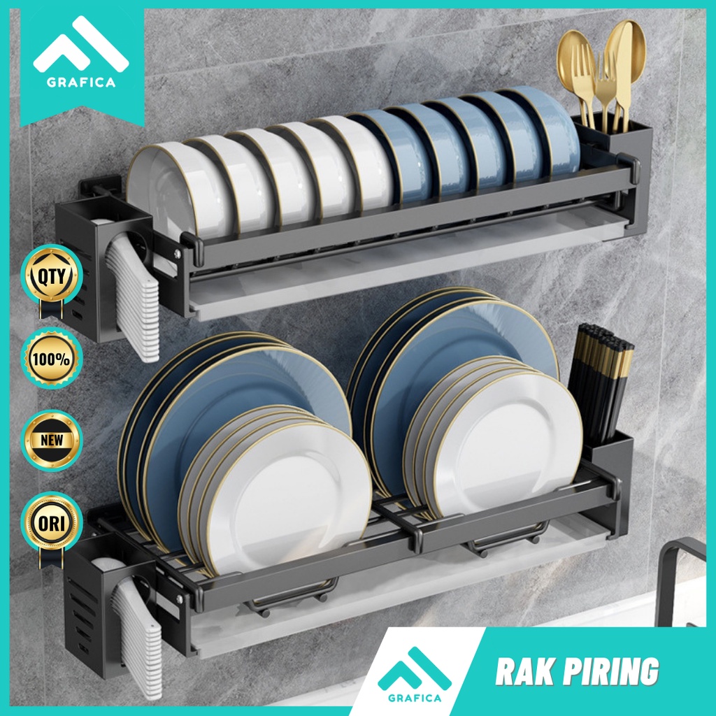 RAK PIRING DAPUR GANTUNG BESI STAINLESS STEEL TEMPEL DINDING TEMBOK MANGKOK RAKAN TEMPAT PENYIMPANAN