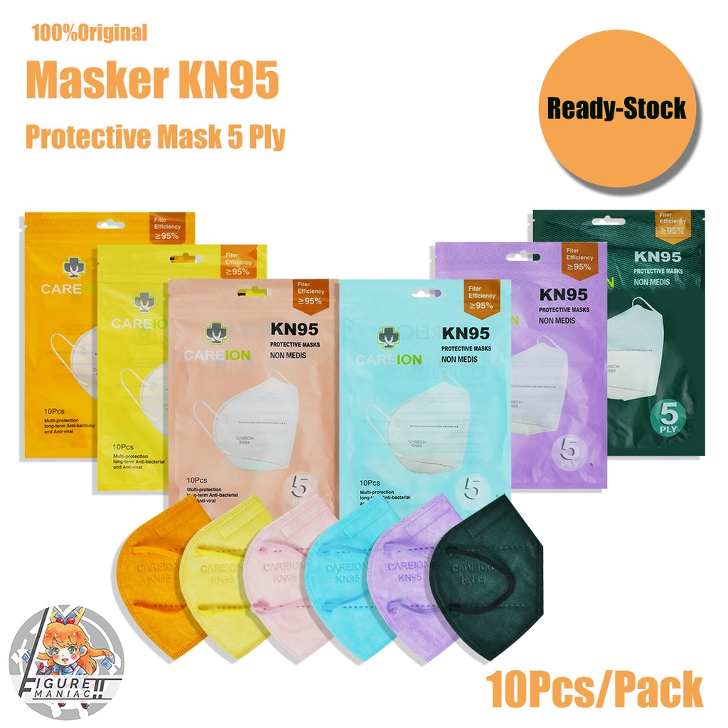 Figure Maniac - Masker Careion KN95 Warna Original Premium 5 PLY Mix WARNA Pack isi 10 pcs Tali Senada