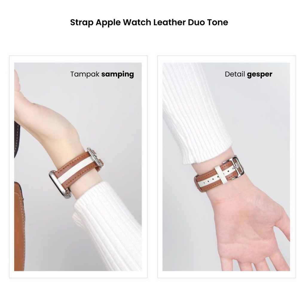 Apple Watch Tali Strap Jam Tangan iWatch 7 6 5 4 3 SE Kulit/Leather Premium Duo Tone