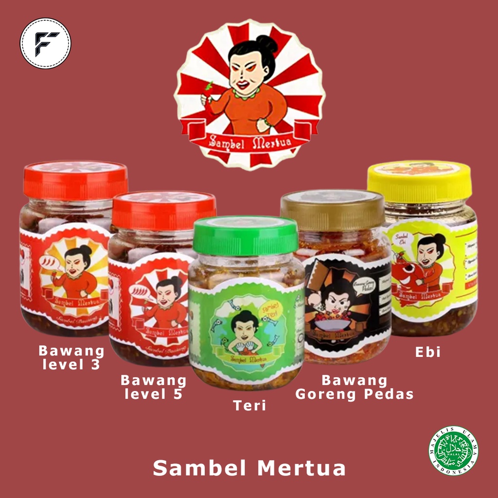 

Sambal Instan Halal Enak, Sambal Teri 55 gr, Bawang Goreng Pedas 55 gr, Sambal Bawang level 3 & level 5 165 gr, Sambal Ebi 165 gr - Produk dari distributor resmi Sambel Mertua dijamin kualitasnya