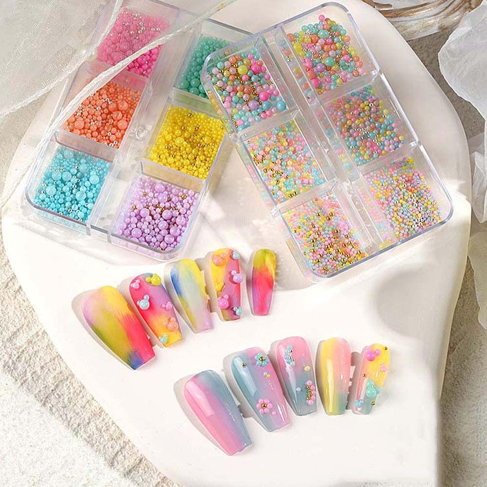 AUGUSTINA Agustina Nail Art Beads Wanita Ukuran Campur Bubble Balls|Hiasan Paku Perhiasan Nail DIY Warna