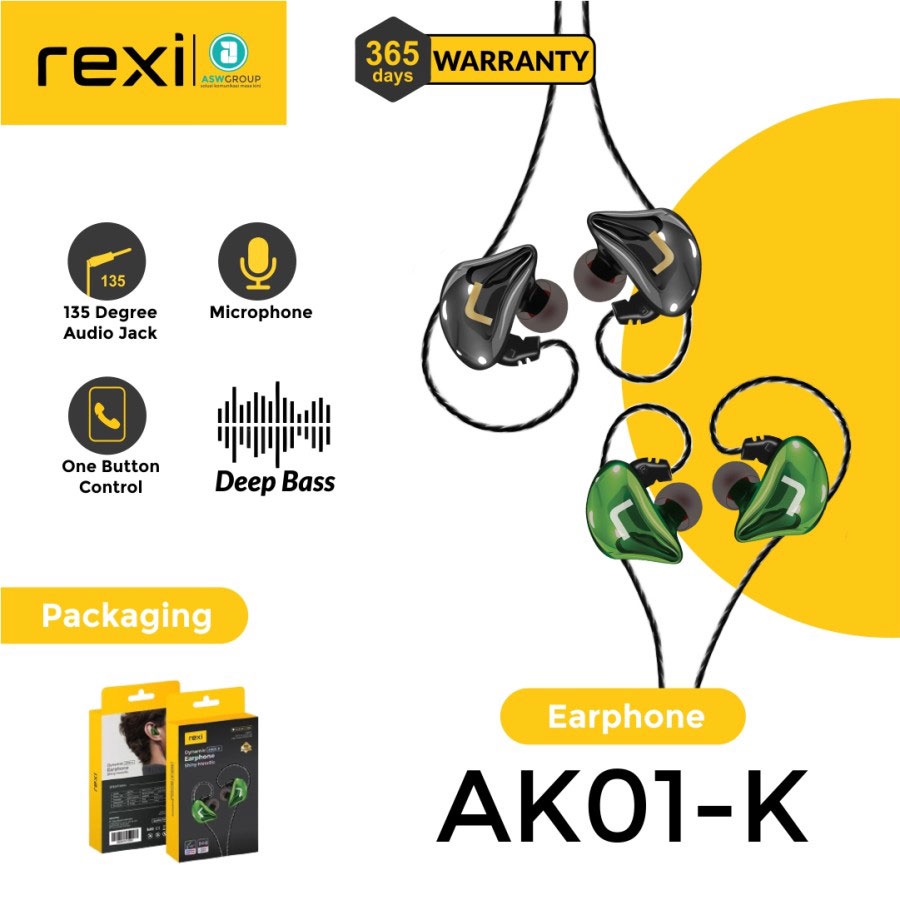 HEADSET REXI WIRED AK01-K MIC 135 DERAJAT JACK DEPP BASS