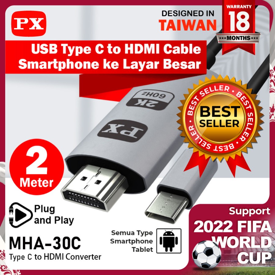 Kabel HDMI Type C Smartphone Android To TV 2 Meter PX MHA-30C / HDTV to HDMI TV PX MHA 30C