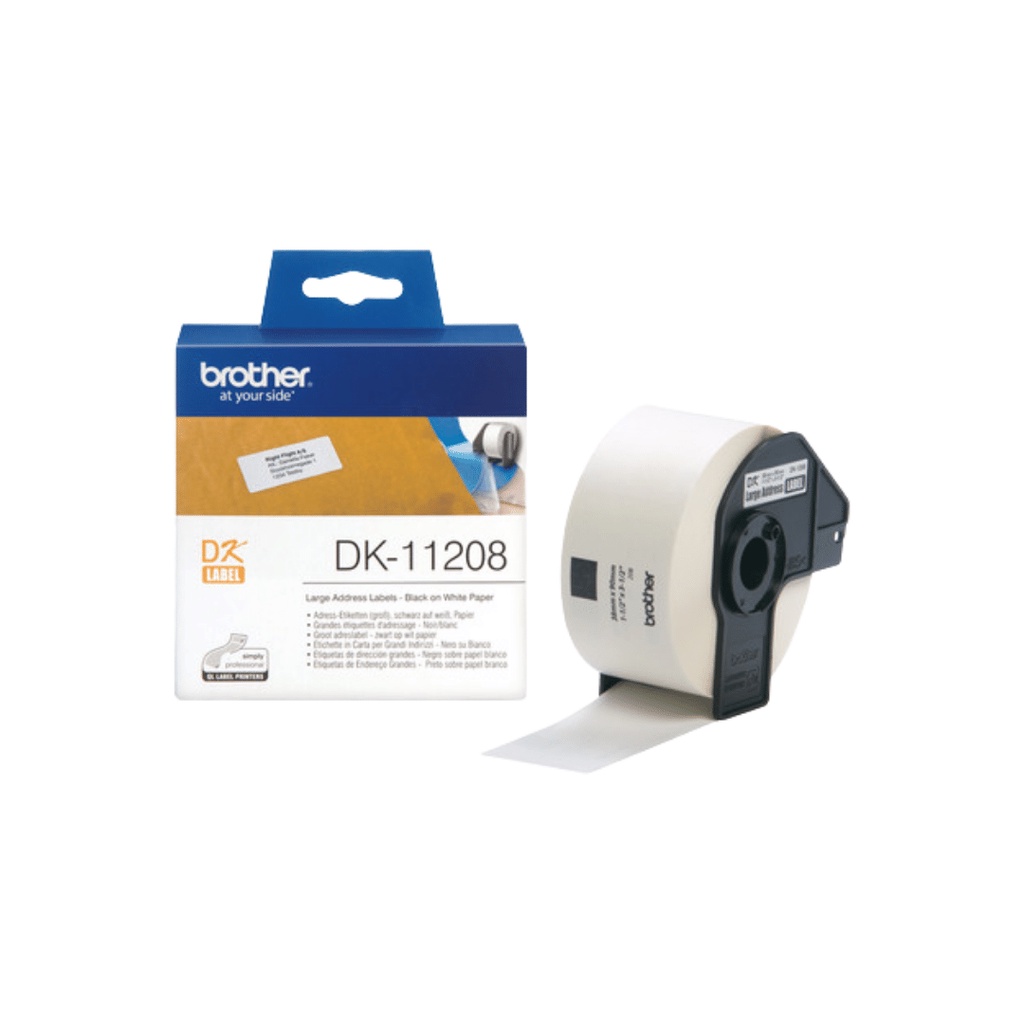 

BROTHER DK-11208 DIE CUT LABEL ROLL 38MM X 90MM, BLACK ON WHITE, 400 LABEL DK 11208