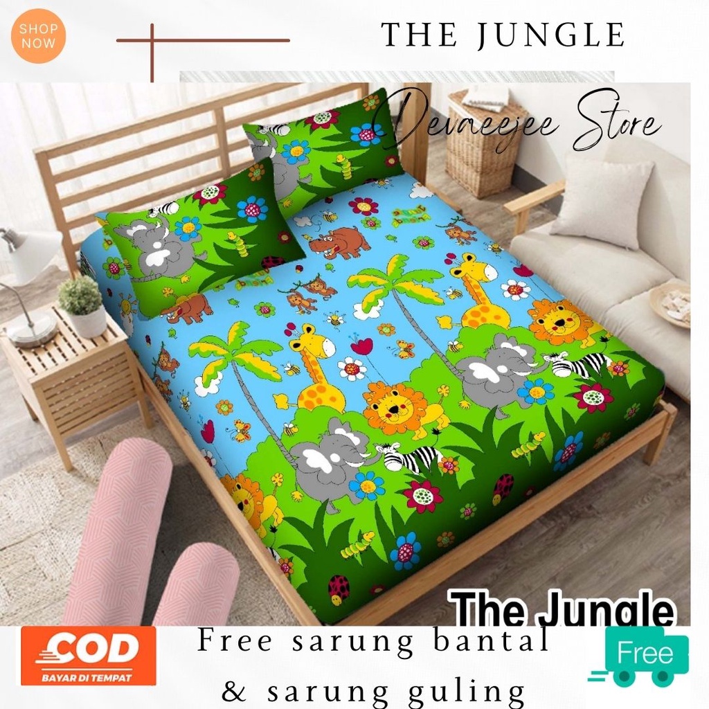 SEPREI SET KARAKTER ANAK-ANAK MOTIF JUNGLE LAND UKURAN 180X200 160 TINGGI 20CM