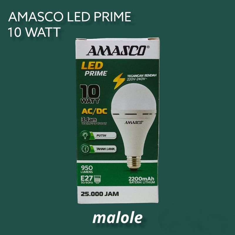 LAMPU EMERGENCY LED 10 WATT PRIME AMASCO / AMASCO LAMPU LED EMERGENCY AC DC