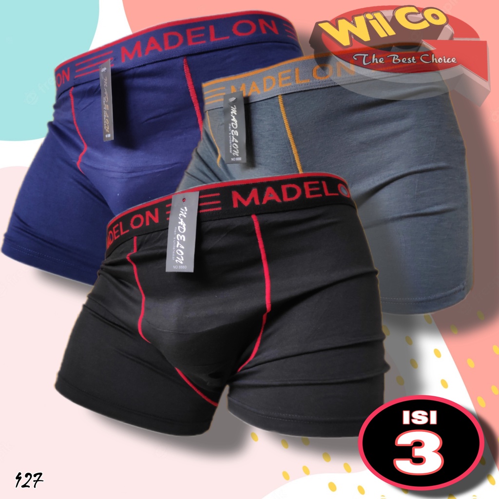 K427T - (HARGA PER 3 Pcs) CELANA DALAM BOXER PRIA MADELON SIZE M - XL