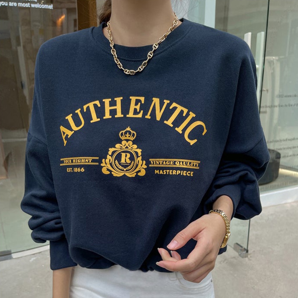 Sweater Authentic R Oversize Korea Style Sweatshirt Wanita Lucu  Bahan Fleece Allsize