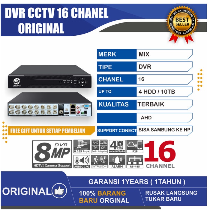 DVR RECORDER CCTV 16 CHANNEL CCTV 16CH 2MP - ORGINAL BERGARANSI
