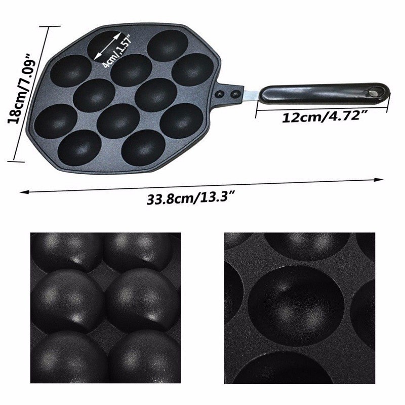 Panci Takoyaki 12 lubang anti lengket bahan aluminum untuk memasak, besi cor cetakan Takoyaki pan