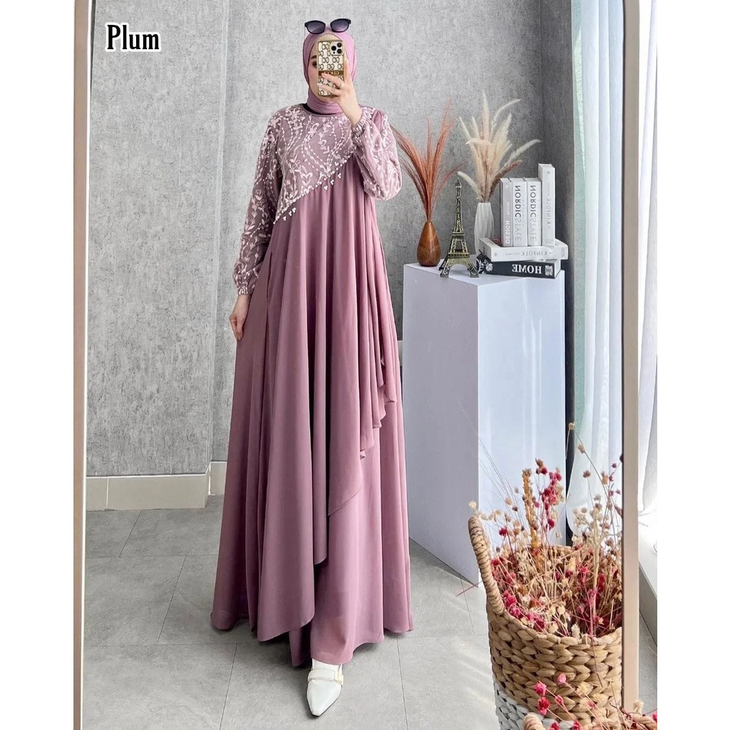 Zaheen Moeslim Cloth ~ Dress Kekinian Wedding Dress Wanita | Diandri Maxy Pesta | Pakaian Kondangan Pesta Wanita Seragaman Bahan Ceruty Babydoll Armany Mix Brukat | Fashion Busana Muslim Wanita Trend Terbagus Mevvah Elegant Simpel | Tersedia 8 Varian Warn-Plum