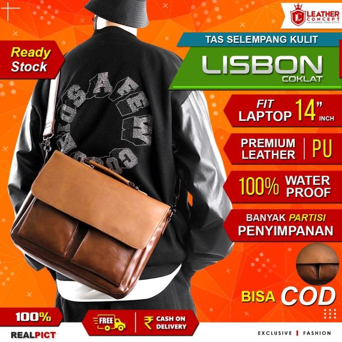 Tas Selempang Kulit Pria Tas Pria Tas Laptop Kulit Pria Lisbon Coklat