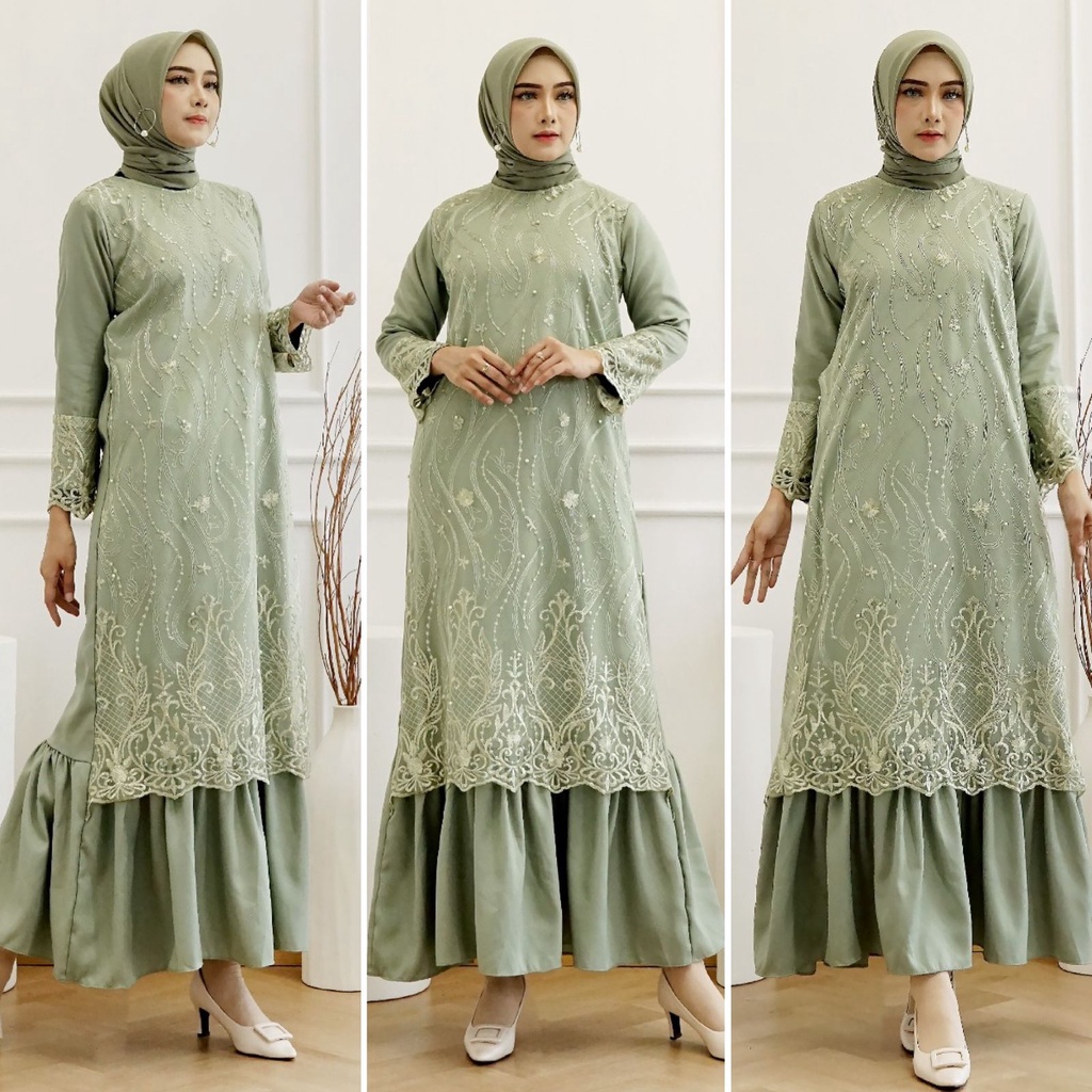 Gamis Pramitha SIZE S M L XL XXL XXXL JUMBO BIGSIZE/  Brukat Tille Maxi Dress Gamis Pesta Rempel Pesta Lebaran Kondangan Tulle Premium !!