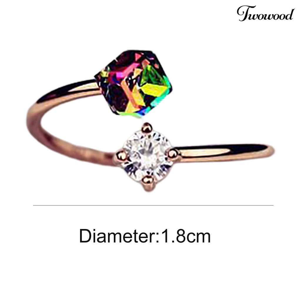 Cincin Model Terbuka Adjustable Warna-Warni Bahan Cubic Zirconia Untuk Wanita