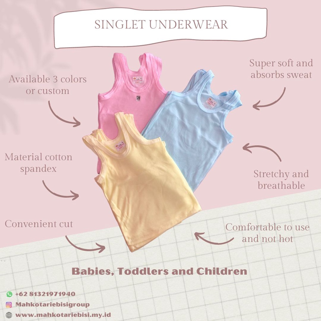 PMR Prameswari Kaos Dalam / Singlet Anak Warna 12pcs