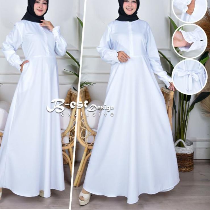Gamis Dinas Full Putih Polos Toyobo