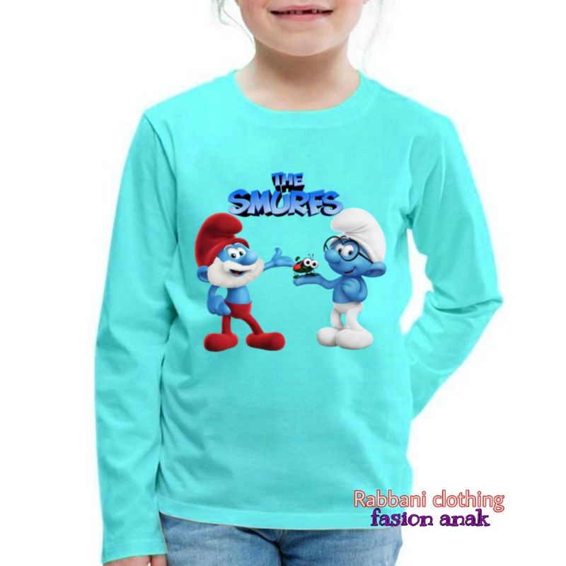 baju smurf kaos anak lengan apanjang