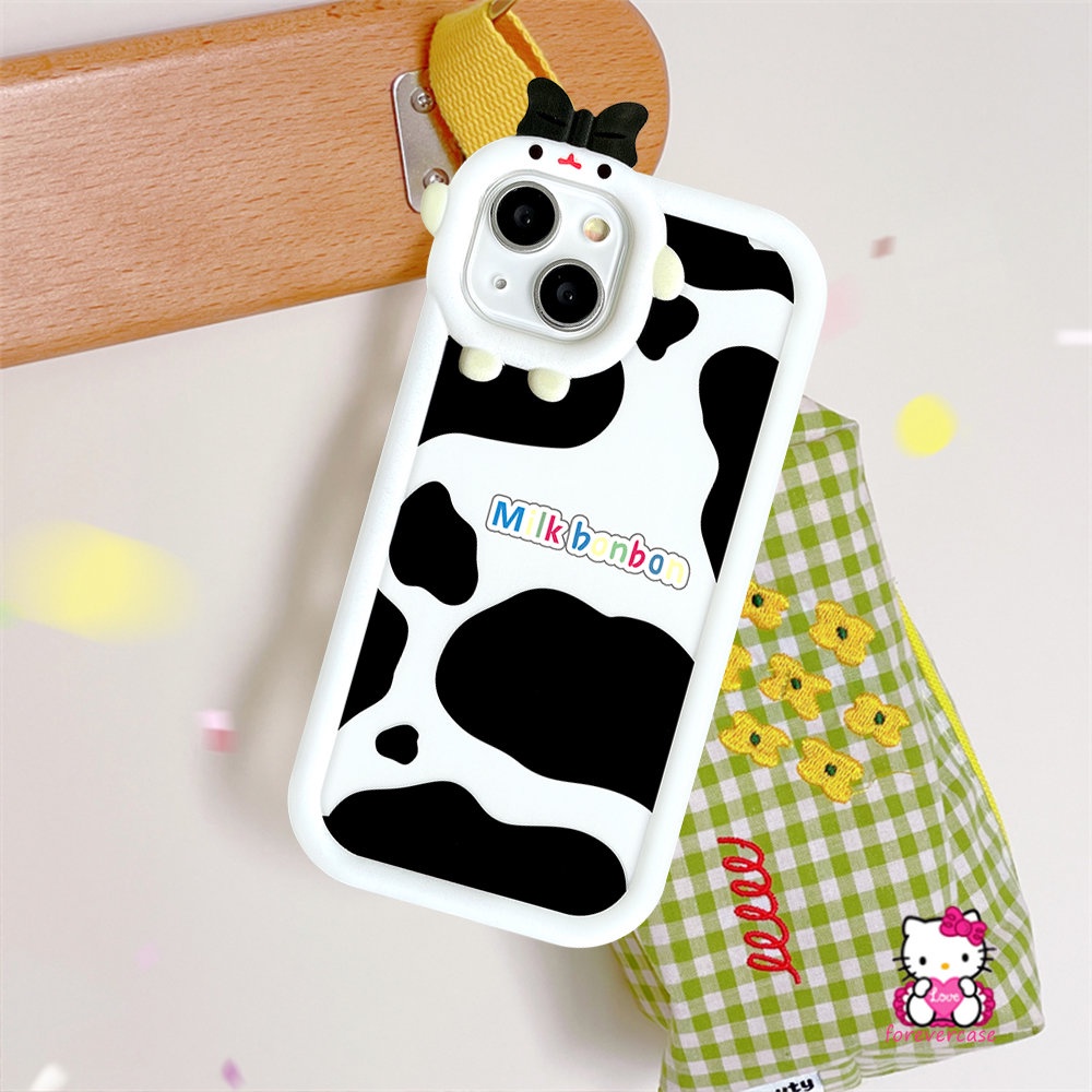 Soft Case Motif Kartun Sapi 3D Aksen Pita Untuk iPhone 11 14 12 13 Pro MAX 6 6s 7 8 14 Plus XR X XS MAX SE 2020