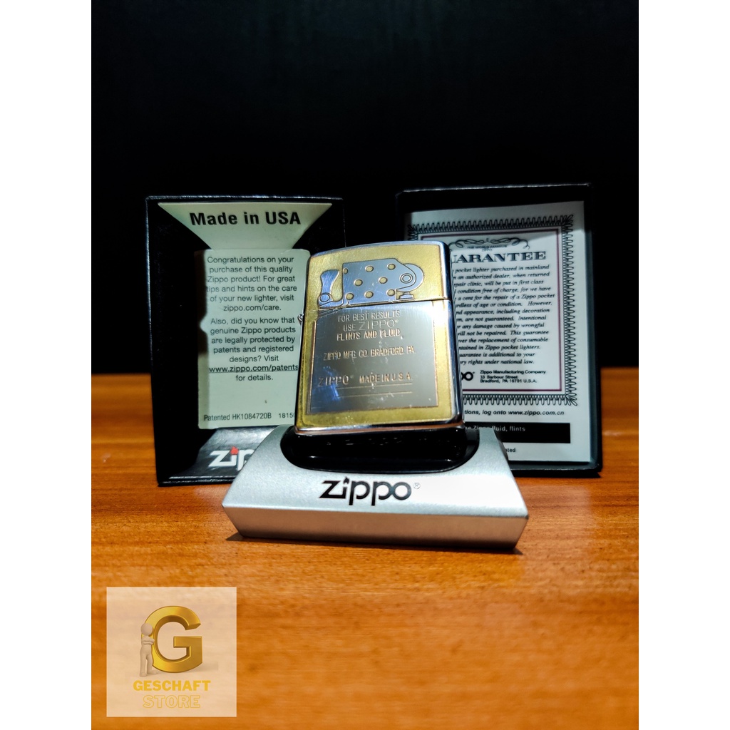 Zippo Silver Gold Lighter Guarantee Original With Seal Orange