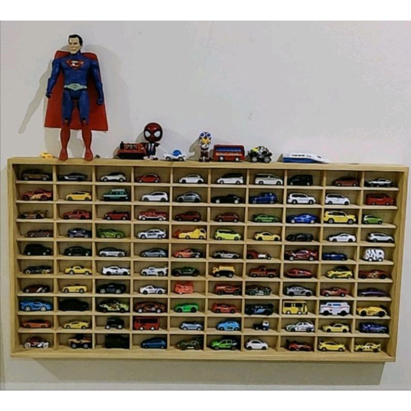 Rak Hotwheel kayu pinus, Tutup Akrilik (37 5,5 30)